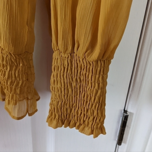 MISA Los Angeles ruffled collar puff sleeves mustard yellow viscose blouse Small - Picture 4 of 11